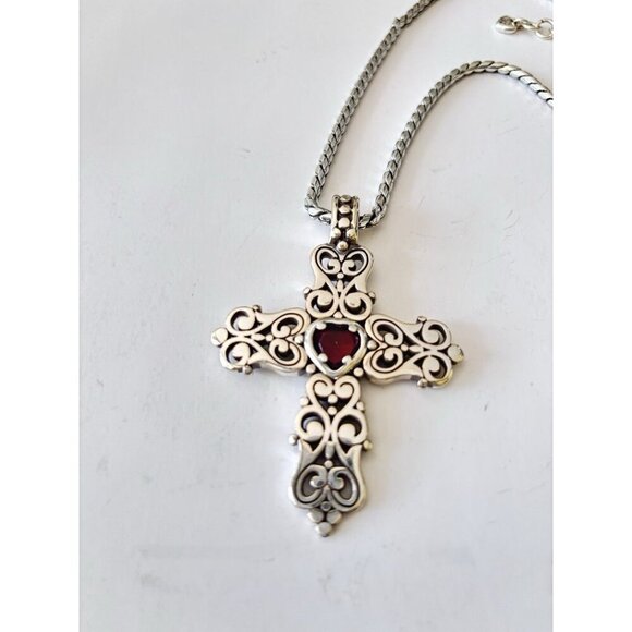 BRIGHTON Endless Love Cross Necklace Ruby Red Heart W/pouch - Picture 6 of 7